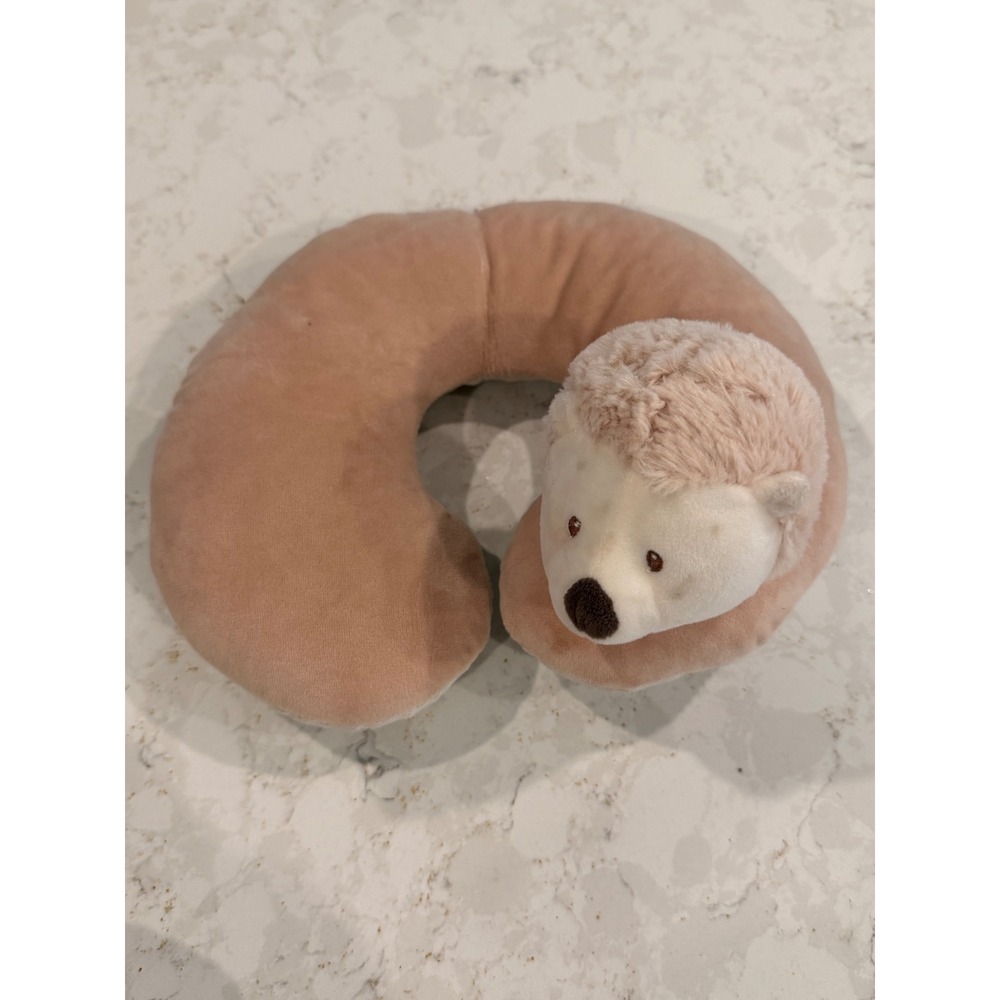 Plush Hedgehog Travel Neck Pillow Tan Brown Animal Head Support Cushion